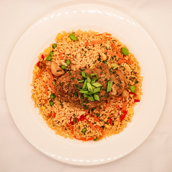 Chicken Adobo Thigh on Vegetable Fried Rice